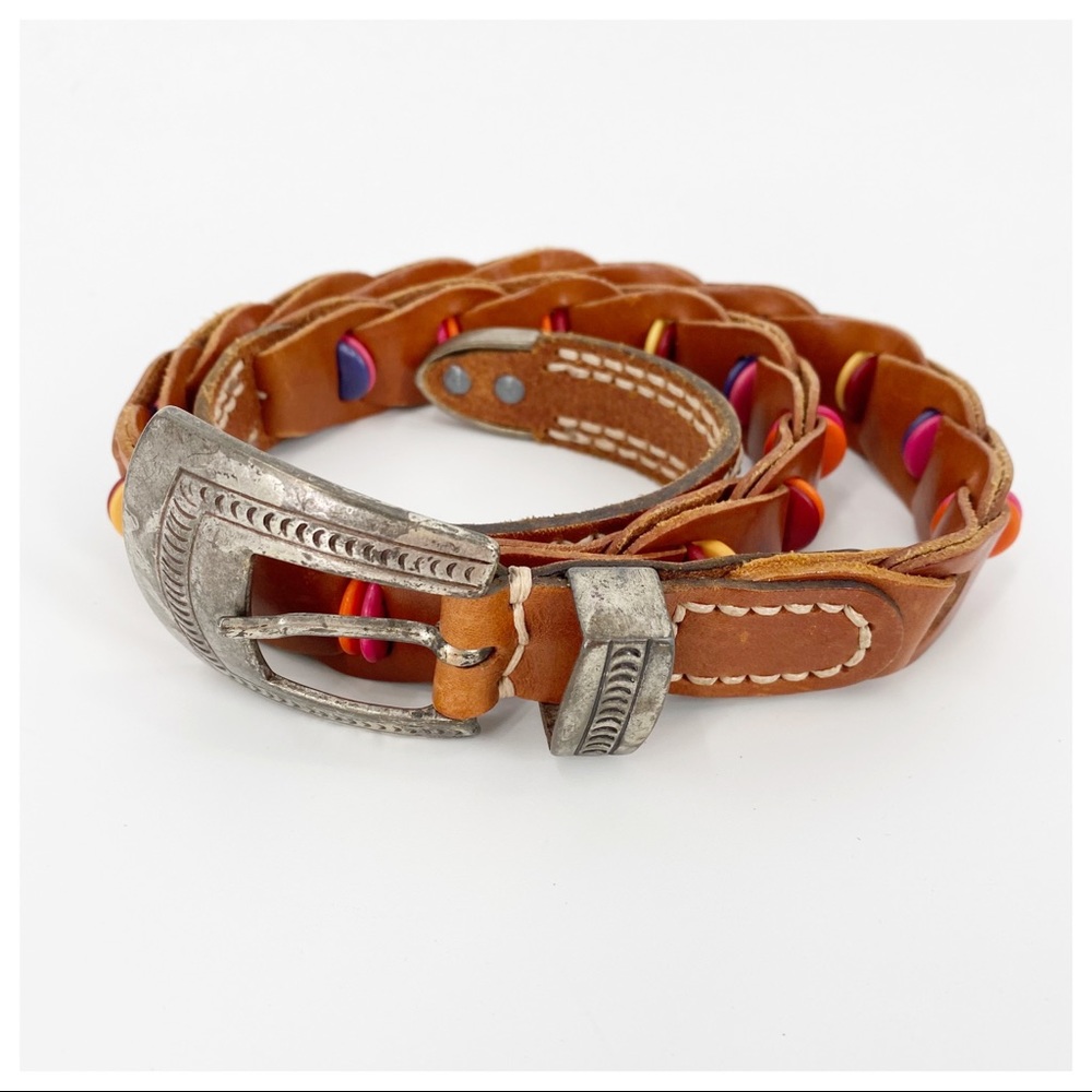 Ginnie Johansen Leather Belt Multi Colored Button